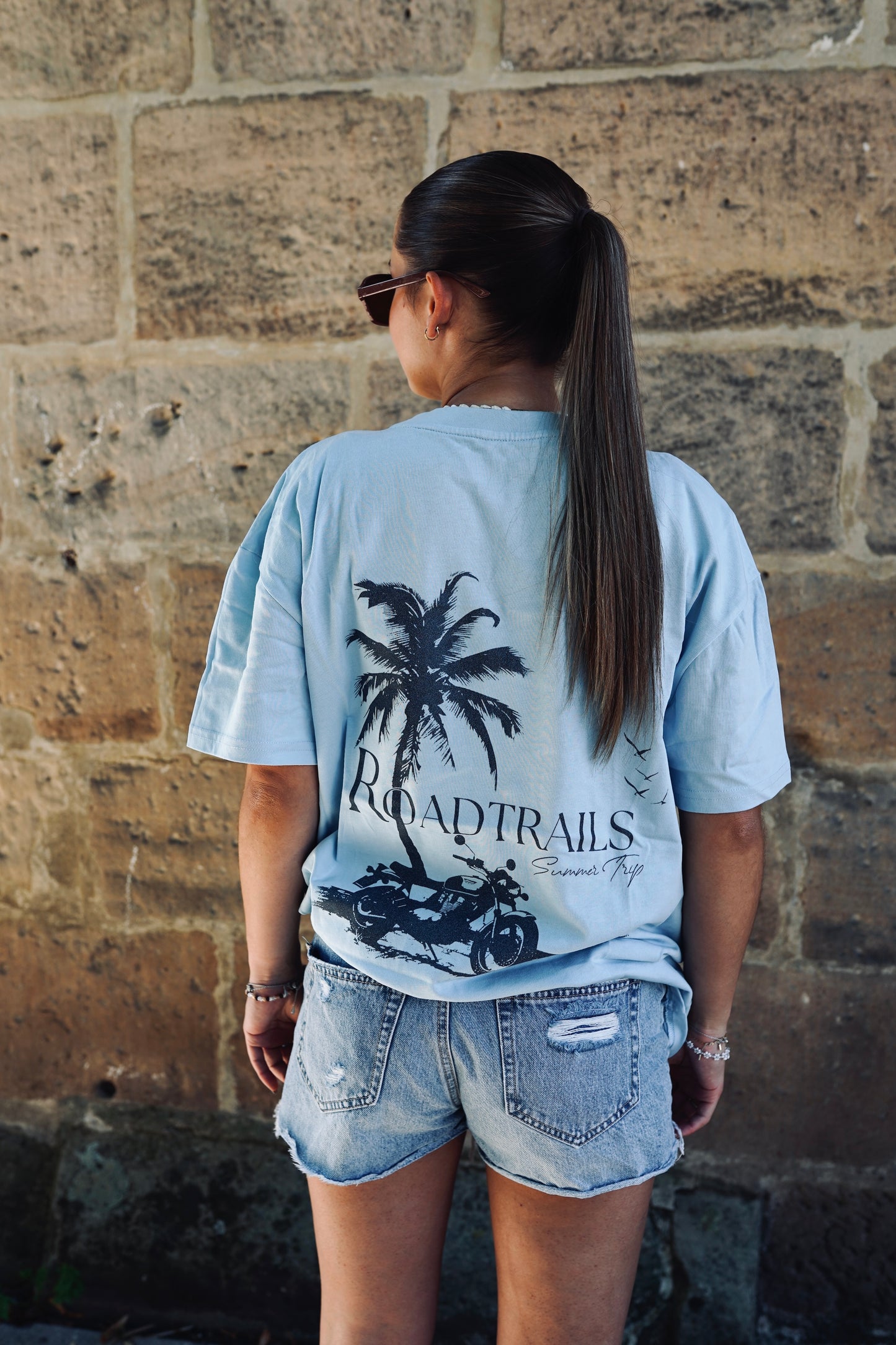SUMMER TRIP Oversized T-Shirt Babyblau
